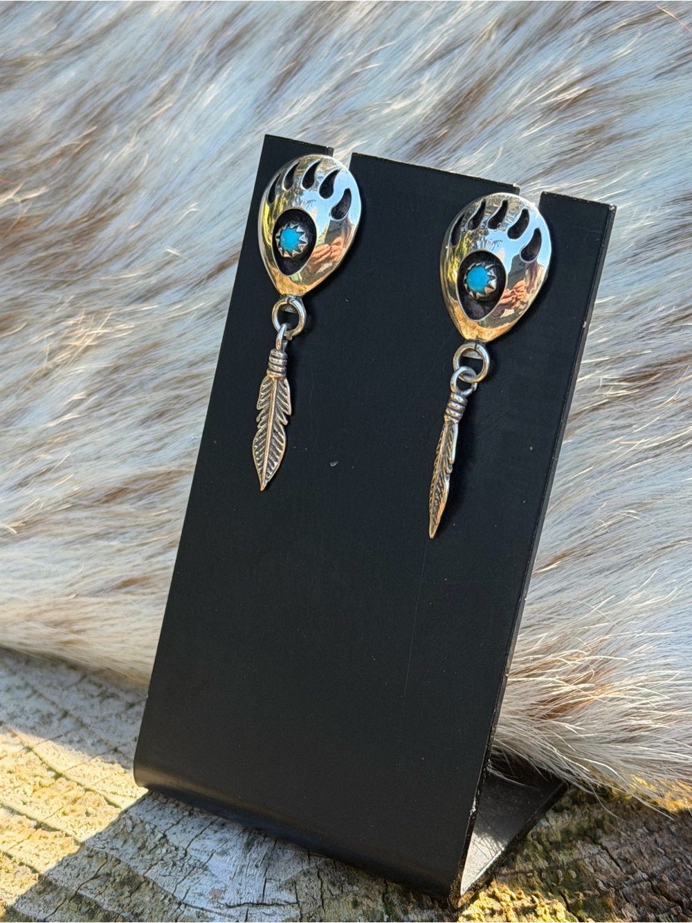 VTG Navajo Bear Paw and Turquoise Dangle Studs